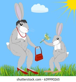 Leveret gives flowers to mom