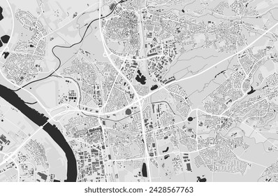 Leverkusen map, Germany. Grayscale color city map, vector streetmap with roads and rivers.