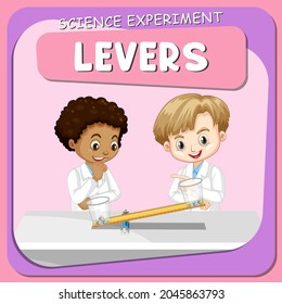 Levers science experiment with scientist kids  illustration