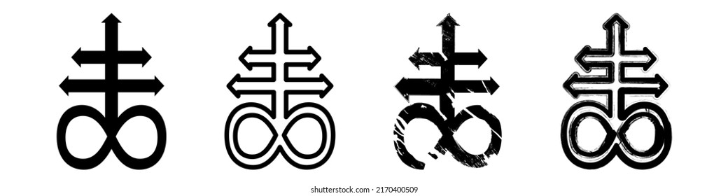 Leviathan cross, the alchemical symbol of sulfur or satanism. T-shirt print for Horror or Halloween. Trend illustration isolated on white background. Vector EPS 10. 