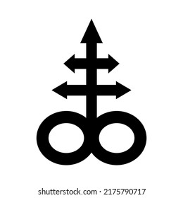 Leviathan cross, the alchemical symbol of sulfur or satanism. T-shirt print for Horror or Halloween. Trend illustration isolated on white background. Vector EPS 10.