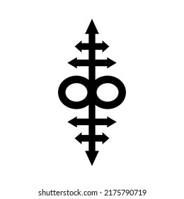 Leviathan cross, the alchemical symbol of sulfur or satanism. T-shirt print for Horror or Halloween. Trend illustration isolated on white background. Vector EPS 10.