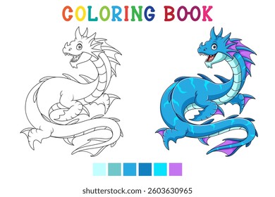 Leviathan dragon cartoon in coloring book style