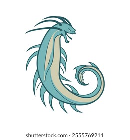 Leviathan Flat Vector Illustration, Sea Serpent, Stylized Creature, Clean Lines, Minimalist Look, White Background