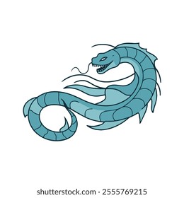 Leviathan Flat Vector Illustration, Sea Serpent, Stylized Creature, Clean Lines, Minimalist Look, White Background