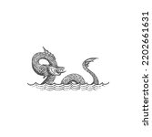 Leviathan mythical creature, sea serpent in Judaism isolated monochrome sketch. Vector selma norwegian folklore monster, legendary leviathan dragon mythical creature, water dinosaur, underwater beast