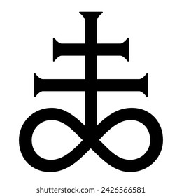 Leviathan Satan Cross, black and white vector silhouette illustration of alchemical symbol for brimstone black sulphur symbol, isolated on white background