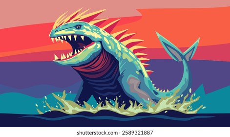 Leviathan. Sea monster. Vector illustration.