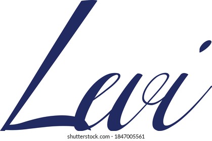 Levi-Male Name Cursive Calligraphy Blue Color Text on White Background