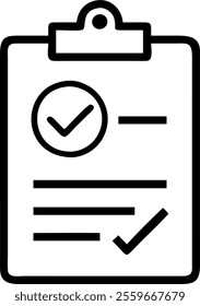 Levitating clipboard and checkmark representing task completion concept as A vector illustration of a clipboard with a large checkmark floating above a white background symbolizing task completion and