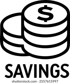 Levitating Coin Stack and Savings Label concept as A vector of a stack of coins with a Savings� label floating above isolated on a white background. The elements are designed to appear as though they