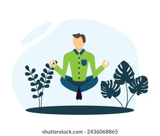 Levitating Man in Lotus Pose Meditating. Meditation and state of mind concept vector