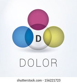 Levitating Scalable abstract minimal 3d cmyk icon with middle arranged business name holder composition of four circles (spheres), background for universal use