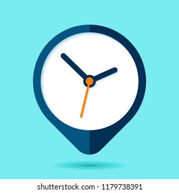 Levitation Clock icon in flat style, round timer on blue background. Simple business watch. Vector design element for you project