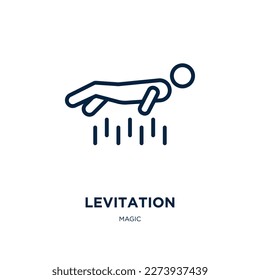 Levitation Symbol aus der Zauberkollektion. Dünne lineare Levitation, Fliegen, Luftlinie Symbol einzeln auf weißem Hintergrund. Zeilennutzungszeichen, Symbol für Web und Mobilfunk