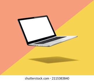 Levitation laptop computer mockup. Vector