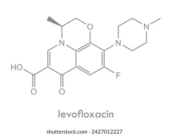 Levofloxacin structure. Molecule of fluoroquinolone antibiotic used in treatment of bacterial infections.