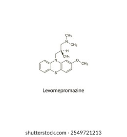 Levomepromazina estrutura molecular esquelética plana Medicamento antipsicótico usado na esquizofrenia, tratamento de mania. Diagrama científico de ilustração vetorial.