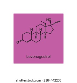 Levonogestrel-Hormon molekulare Struktur auf violettem Hintergrund. Vektorgrafik.