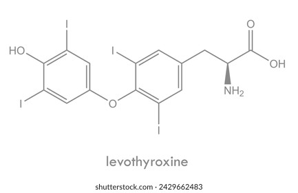 Levothyroxine structure. Molecule of synthetic form of the thyroid hormone.