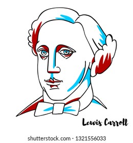 Lewis Carroll engraved vector portrait with ink contours. English writer of world-famous children's fiction, notably Alice's Adventures in Wonderland.