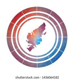 Lewis and Harris badge. Bright gradient logo of island in low poly style. Multicolored Lewis and Harris rounded sign with map in geometric style for your infographics.