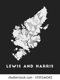Lewis and Harris - communication network map of the island. Lewis and Harris trendy geometric design on a dark background. Technology, internet, network, telecommunication concept. Vector illustration.