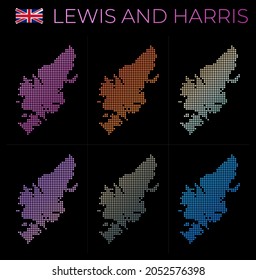 Lewis and Harris dotted map set. Map of Lewis and Harris in a dotted style. Borders of the island filled with beautiful smooth gradient circles. Appealing vector illustration.