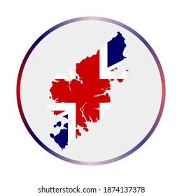 Lewis and Harris icon. Shape of the island with Lewis and Harris flag. Round sign with flag colors gradient ring. Cool vector illustration.
