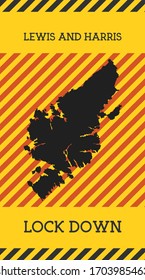 Lewis and Harris Lock Down Sign. Yellow island pandemic danger icon. Vector illustration.