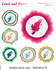 Lewis and Harris logo collection. Colorful logo of the island. Unique layered dynamic frames around Lewis and Harris border shape. Vector illustration.