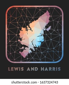 Lewis and Harris map design. Vector low poly map of the island. Lewis and Harris icon in geometric style. The island shape with polygonal gradient and mesh on dark background.