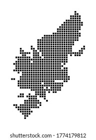 Lewis and Harris map. Map of Lewis and Harris in dotted style. Borders of the island filled with rectangles for your design. Vector illustration.