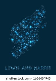 Lewis and Harris network map. Abstract geometric map of the island. Internet connections and telecommunication design. Stylish vector illustration.
