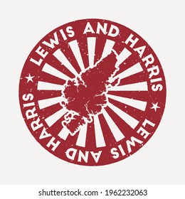 Lewis and Harris stamp. Travel red rubber stamp with the map of the island, vector illustration. Can be used as insignia, logotype, label, sticker or badge of Lewis and Harris.