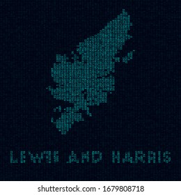 Lewis and Harris tech map. Island symbol in digital style. Cyber map of Lewis and Harris with island name. Appealing vector illustration.