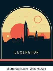 Lexington city retro style poster with skyline, cityscape. USA Kentucky state vintage vector illustration. US front cover, brochure, flyer, leaflet template, layout image