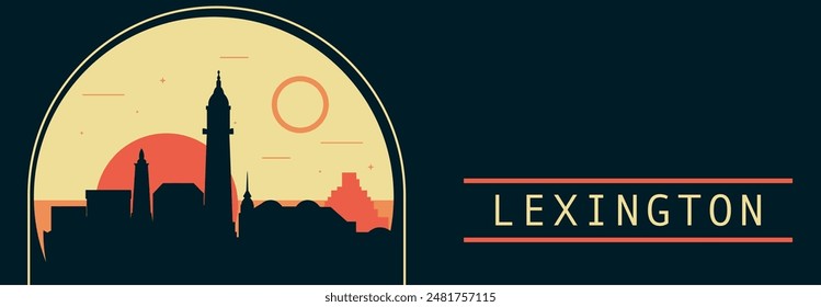 Lexington city retro style vector banner with skyline, cityscape. USA Kentucky state vintage horizontal illustration. United States of America travel layout for web presentation, header, footer