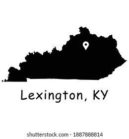 Lexington on Kentucky State Map. Detailed KY State Map with Location Pin on Lexington City. Black silhouette vector map isolated on white background.