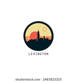 Lexington skyline, downtown panorama logo, logotype. USA, Kentucky state round badge contour, isolated vector vintage pictogram with monuments, landmarks