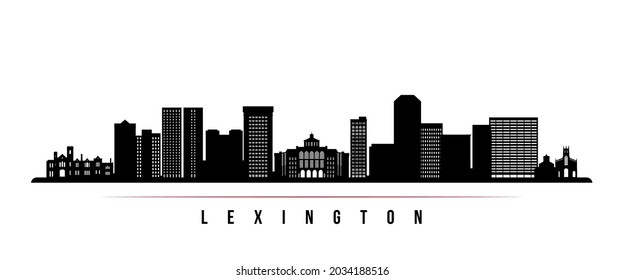 Lexington skyline horizontal banner. Black and white silhouette of Lexington, Kentucky. Vector template for your design. 