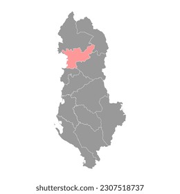 Mapa del condado de Lezhe, subdivisiones administrativas de Albania. Ilustración vectorial.