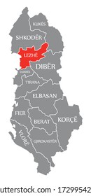 Lezhe red highlighted in map of Albania