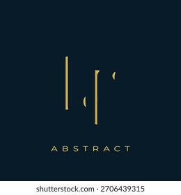 LF Abstractas diseño de logotipo dorado. Abstractas composición de símbolos de oro sobre un fondo azul marino oscuro