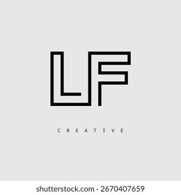 Logotipo de letra creativa LF: monograma de línea mínima en negro para un diseño de identidad de marca moderno.
