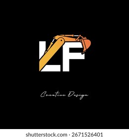 Logotipo de la construcción del brazo del excavador de LF - diseño atrevido de la marca de la letra del Industrial para el equipo pesado, marca del contratista e identidad moderna de la ingeniería
