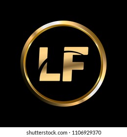 LF initial circle company logo gold black background