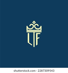 LF initial monogram shield logo design for crown vector image