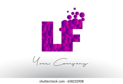 LF L F Dots Letter Logo with Purple Pink Magenta Bubbles Texture Vector.