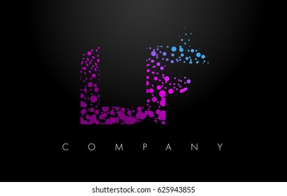 LF L F Letter Logo with Purple Blue Particles and Bubble Dots Design Vector.